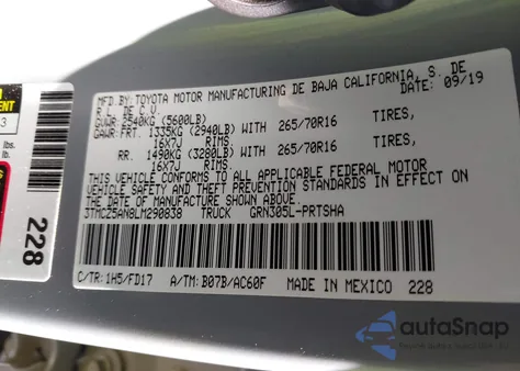 2020 Toyota Tacoma Trd Off-Road из США, поврежденный, VIN 3TMCZ5AN8LM290838